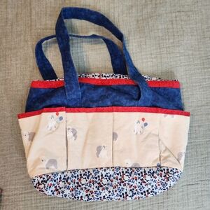 Handmade doodle Blue and Cream Tote Bag